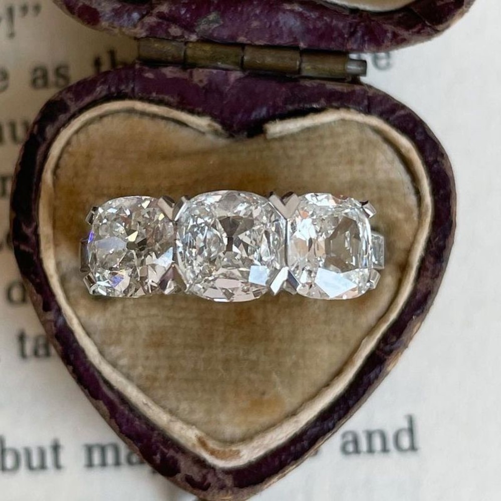 Classic Three Stone Cushion Cut White Sapphire Engagement Ring For Women